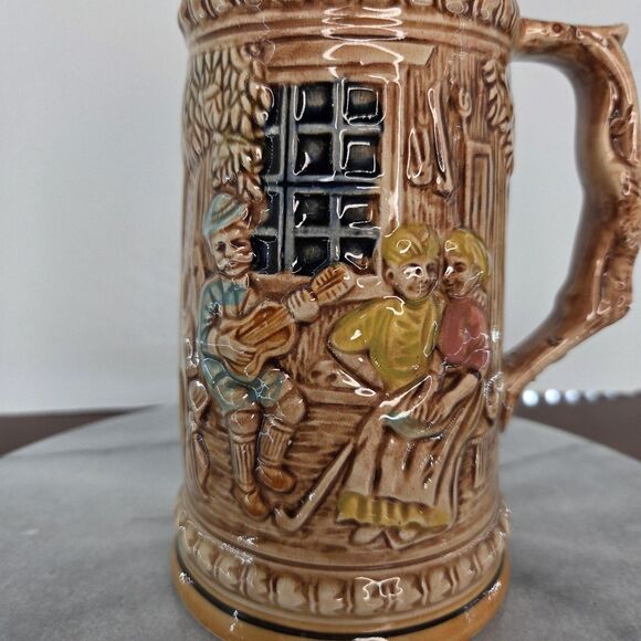 Vintage Made in Japan Beer Stein Tankard Relief Liebundlied Froh Gemut 3D Scene - Picture 3 of 14